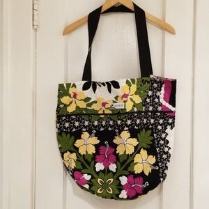 Cotton Reversible Hawaiian Floral Bright Turtles Tote Bag